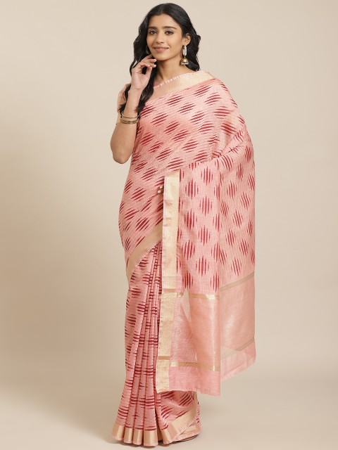 

Mitera Pink & Maroon Liva Printed Maheshwari Saree