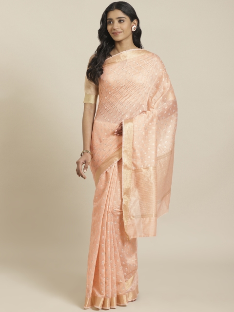 

Mitera Peach-Coloured White Woven Design Maheshwari Liva Saree