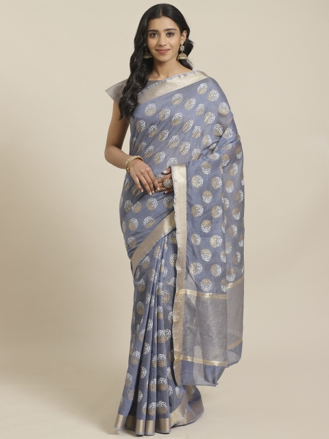 

Mitera Navy Blue & Golden Liva Printed Maheshwari Saree