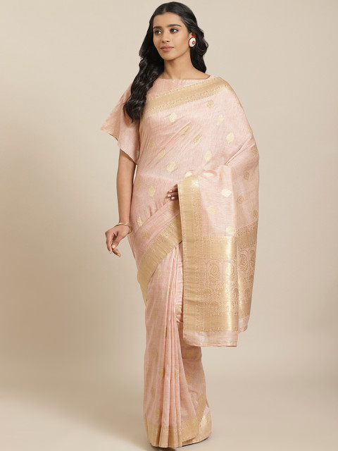 

Mitera Pink Golden Woven Design Maheshwari Liva Saree