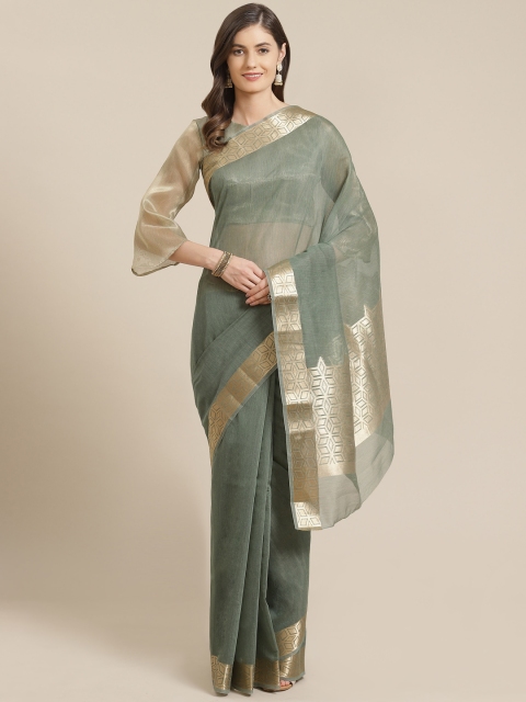 

Mitera Green & Golden Solid Liva Maheshwari Saree
