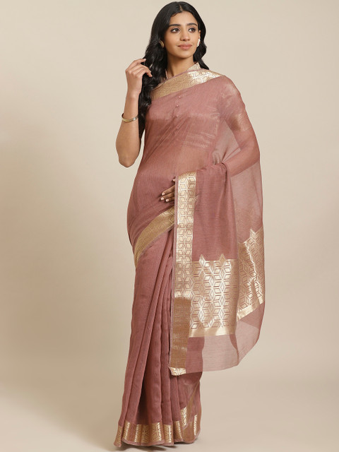 

Mitera Mauve & Golden Liva Solid Maheshwari Saree