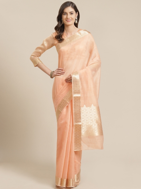 

Mitera Peach-Coloured & Golden Solid Liva Maheshwari Saree
