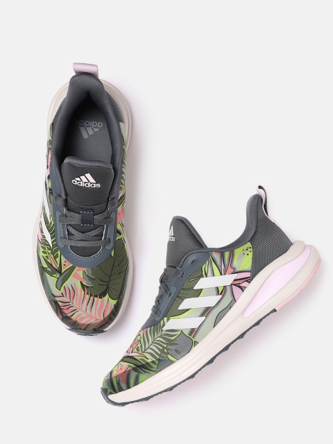 

ADIDAS Kids Grey & Green FortaRun Graphic Print Training Shoes