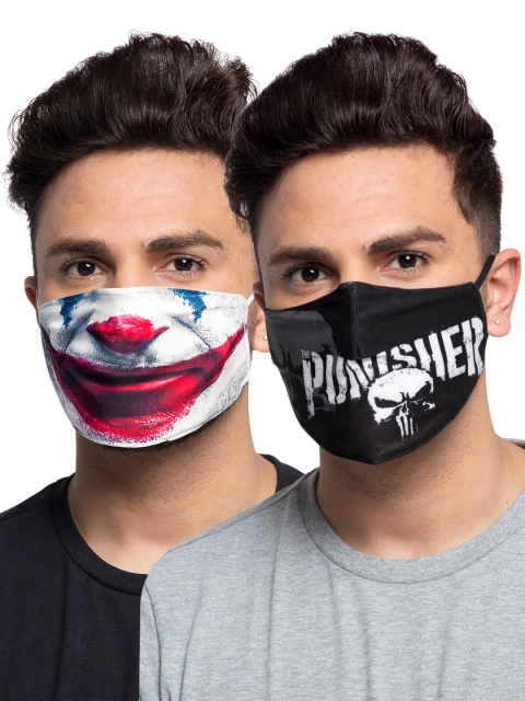 

TREEMODA Men Pack Of 2 Printed 3-Ply Joker Dark Knight and Punisher Reusable Cloth Masks, White