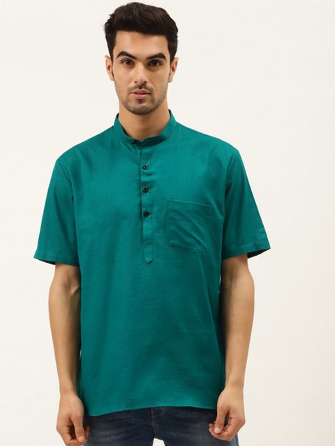 

RAJUBHAI HARGOVINDAS Men Teal Green Solid Straight Kurta