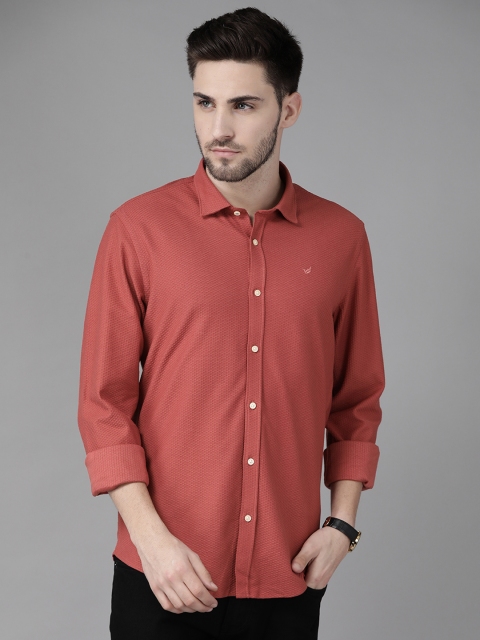 

Blackberrys Men Red Self Design Trim Fit Pure Cotton Casual Shirt