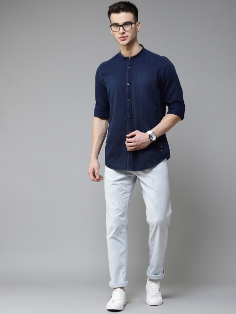 

Blackberrys Men Navy Blue Super Slim Fit Solid Casual Shirt
