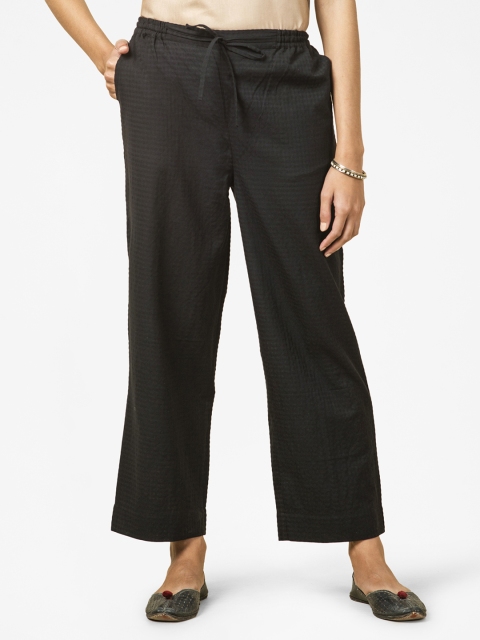 

Fabindia Women Black Self Checked Straight Palazzos