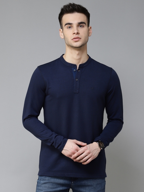 

Blackberrys Men Navy Blue Solid Mandarin Collar T-shirt