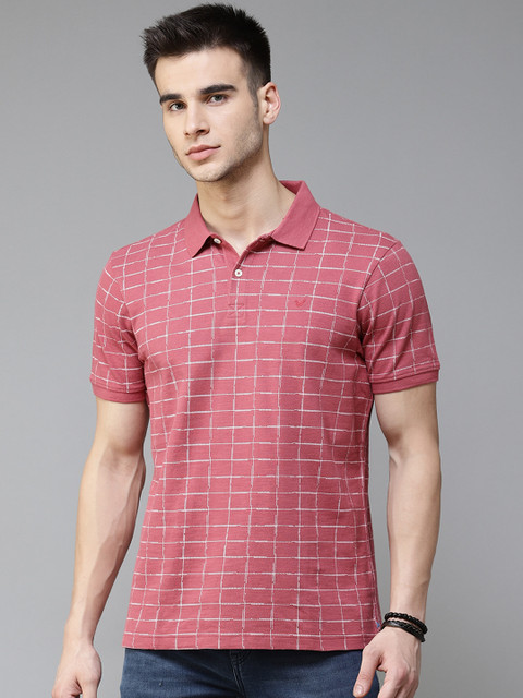 

Blackberrys Men Dusty Pink White Cotton Slim Fit Checked Polo Collar Pure Cotton T-shirt