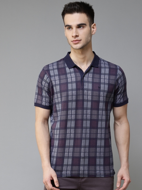 

Blackberrys Men Navy Blue & Purple Pure Cotton Checked Polo Collar T-shirt