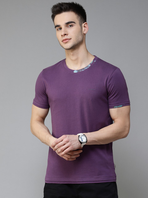 

Blackberrys Men Purple Slim Fit Cotton Solid Round Neck Pure Cotton T-shirt