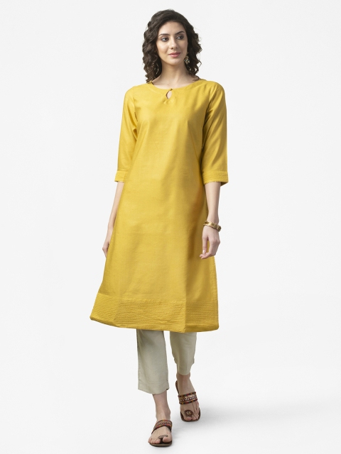 

Fabindia Women Mustard Yellow Solid Straight Kurta