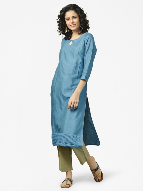 

Fabindia Women Blue Solid Straight Kurta