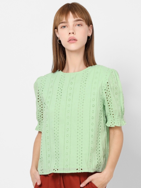 

ONLY Women Green Self Design Top