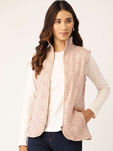 

WISSTLER Women Cream-Coloured & Purple Abstract Printed Lightweight Tailored Jacket