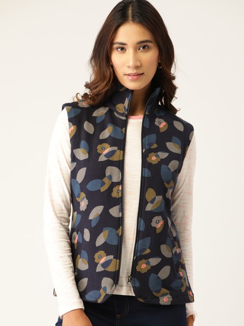 

WISSTLER Women Navy Blue Floral Printed Lightweight Tailored Jacket