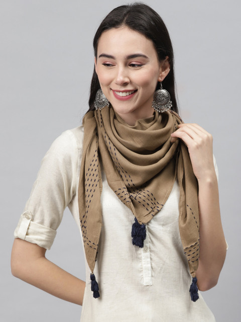 

I AM FOR YOU Women Khaki Embroidered Detail Scarf