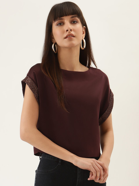 

QUIERO Women Maroon Solid Satin Top