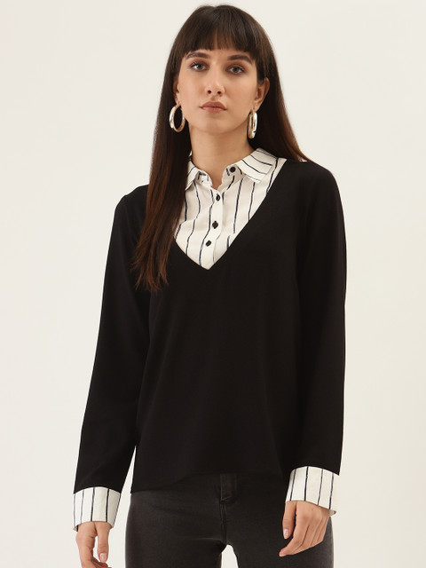 

QUIERO Women Black Solid Shirt Style Top