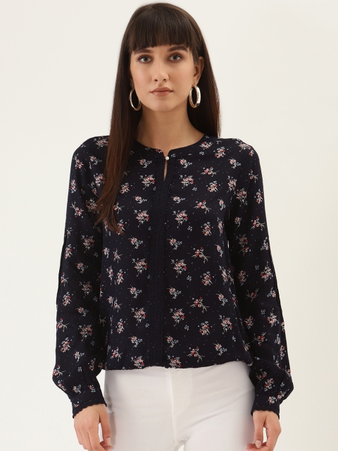 

QUIERO Women Navy Blue & Pink Floral Printed Top