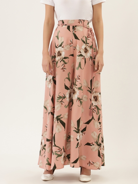 

QUIERO Women Peach-Coloured & Green Floral Print Wide Leg Palazzos