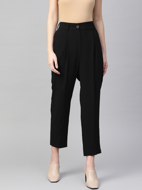 

Marks & Spencer Women Black Tapered Fit Solid Cropped Formal Trousers