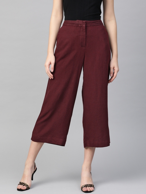 

Marks & Spencer Women Maroon Regular Fit Solid 3/4th Length Parallel Trousers