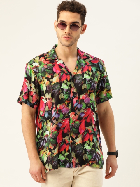 Hancock Men Black & Pink Relaxed Fit Floral Print Casual Shirt