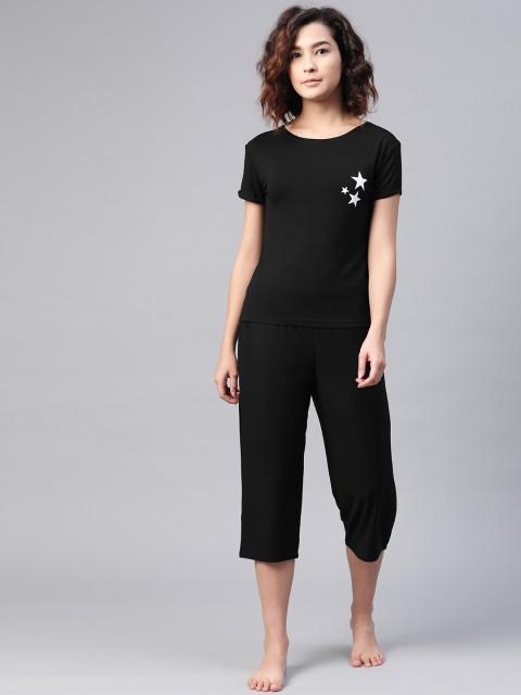 

SIRIKIT Women Black Solid Night Suit