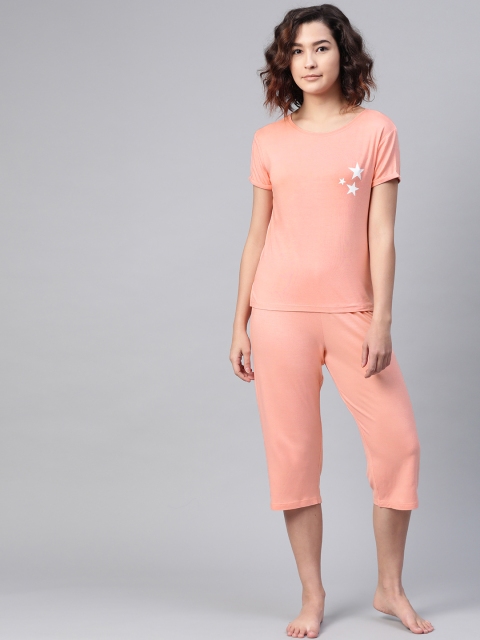 

SIRIKIT Women Peach-Coloured Solid Night Suit