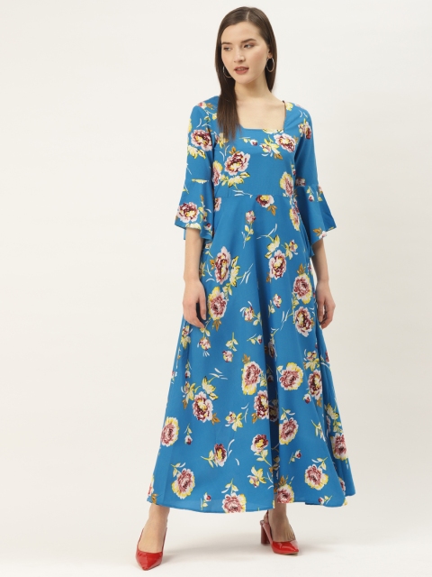 

Deewa Women Blue & Burgundy Floral Print Maxi Dress