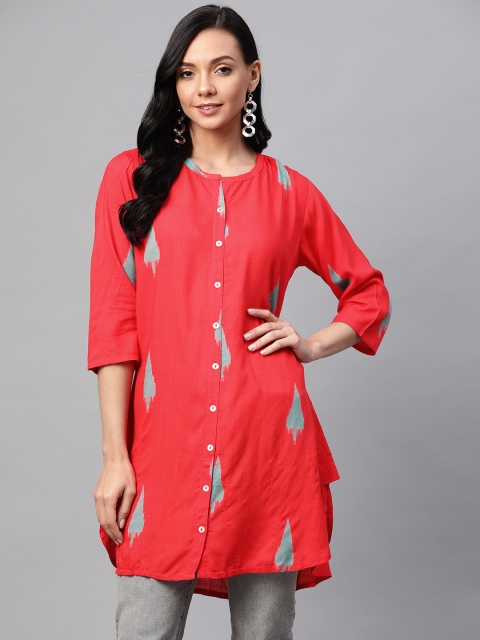 

Shree Women Red & Grey Liva Ikkat Print A-Line Kurta