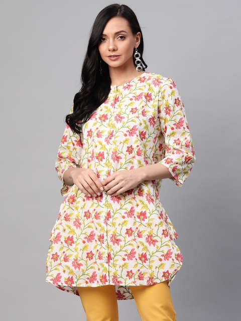 

Shree Women White & Pink Printed A-Line Kurta