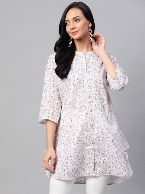 

Shree Women White & Purple Printed A-Line Kurta