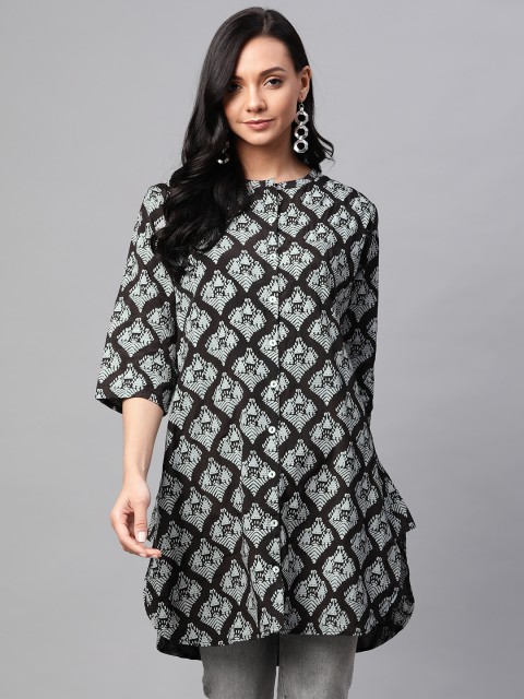 

Shree Women Black & Grey Liva Printed A-Line Kurta