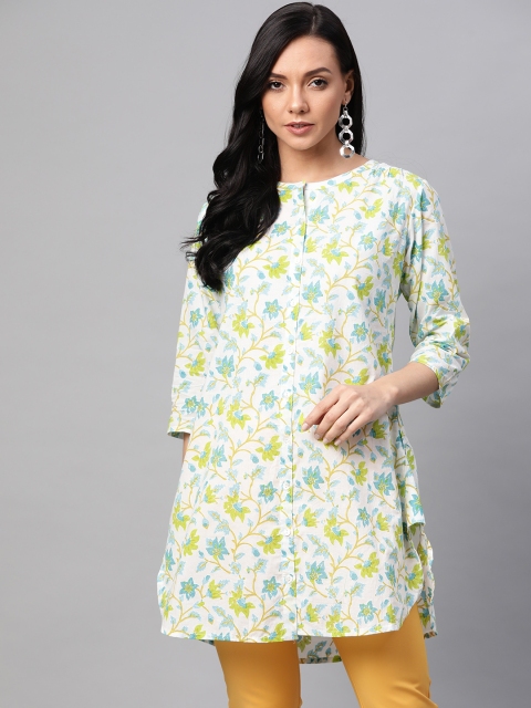 

Shree Women White & Blue Cotton Printed A-Line Kurta