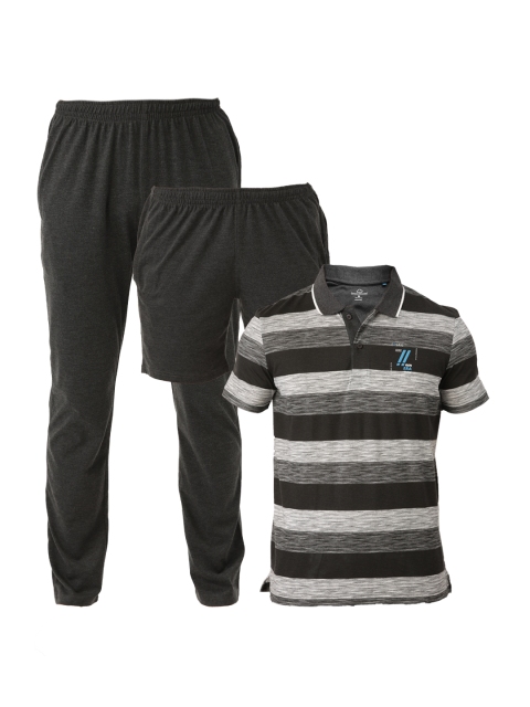 

Sweet Dreams Men Charcoal Grey & White Striped Night suit