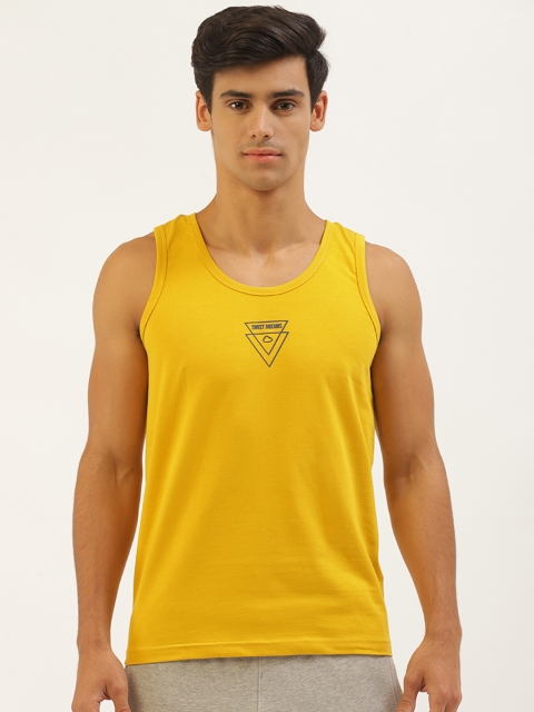 

Sweet Dreams Men Mustard Yellow Solid Round Neck Lounge T-shirt