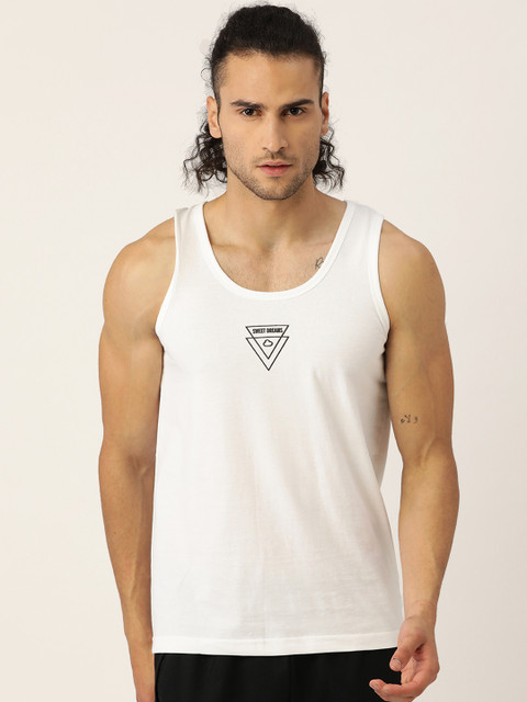 

Sweet Dreams Men White Solid Lounge Tank T-shirt