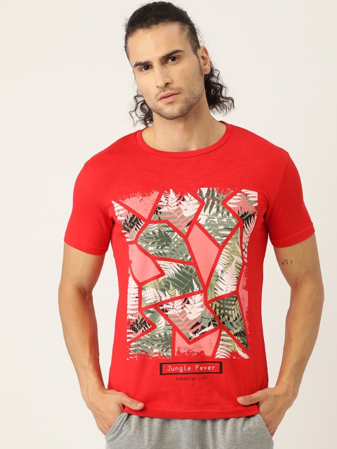 

Sweet Dreams Men Red & White Pure Cotton Tropical Print Lounge T-shirt