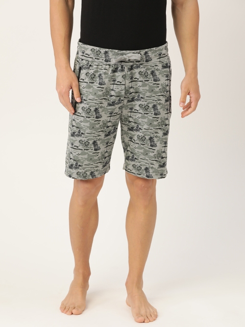 

Sweet Dreams Men Grey & Green Tropical Print Pure Cotton Lounge Shorts