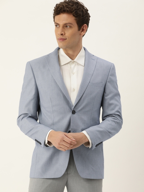 

Peter England Men Blue Self Design Neo Slim Fit Formal Blazer