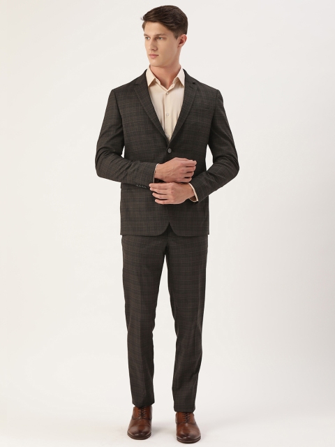 

Peter England Black and Brown Checked Neo Slim Fit Single Breasted Formal Suit