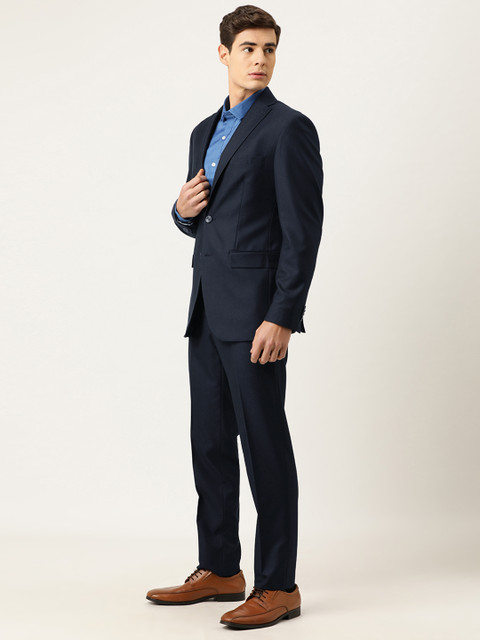 

Peter England Men Navy Blue Self Design Neo Slim Fit Single-Breasted Formal Suit