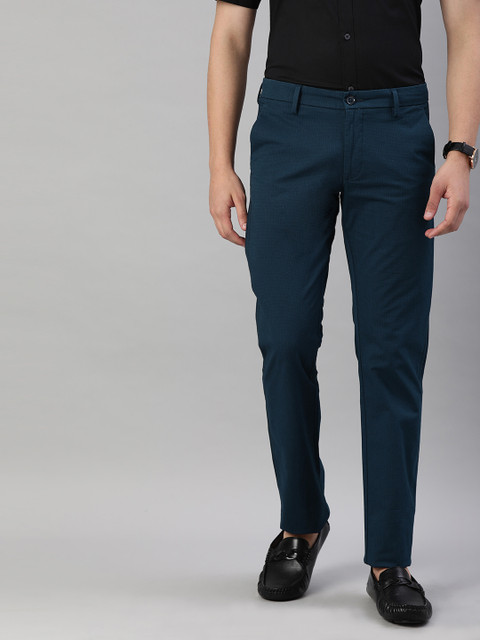 

Allen Solly Sport Men Teal Blue Smart Slim Fit Printed Regular Smart Casual Trousers
