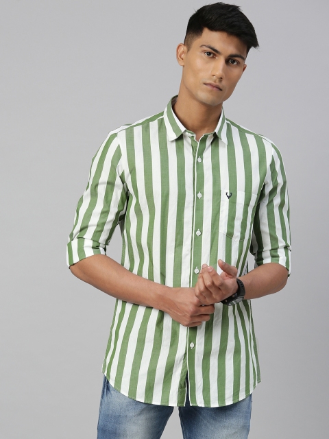 

Allen Solly Men Olive Green & White Modern Fit Striped Casual Shirt