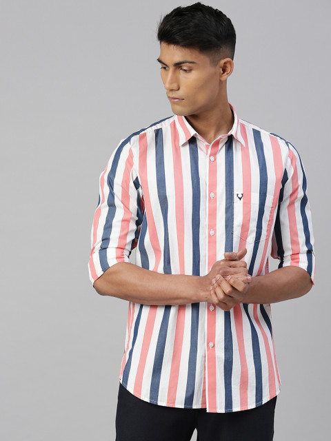 

Allen Solly Men White & Pink Slim Fit Striped Casual Shirt