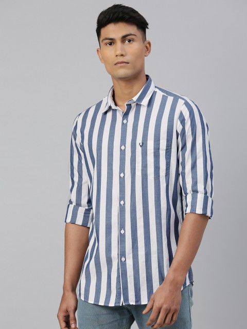 

Allen Solly Men Navy Blue & White Modern Fit Striped Casual Shirt